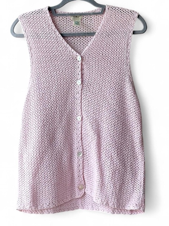 L.L. Bean Sweaters - Vintage LL Bean Linen & Cotton Light Pink Knit Sweater Vest Shell Buttons Size L